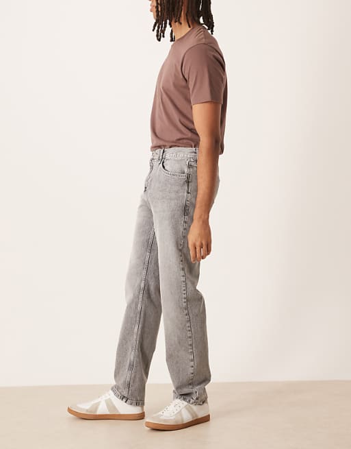 DESIGN Straight Leg Jeans In Heavy Grey Wash