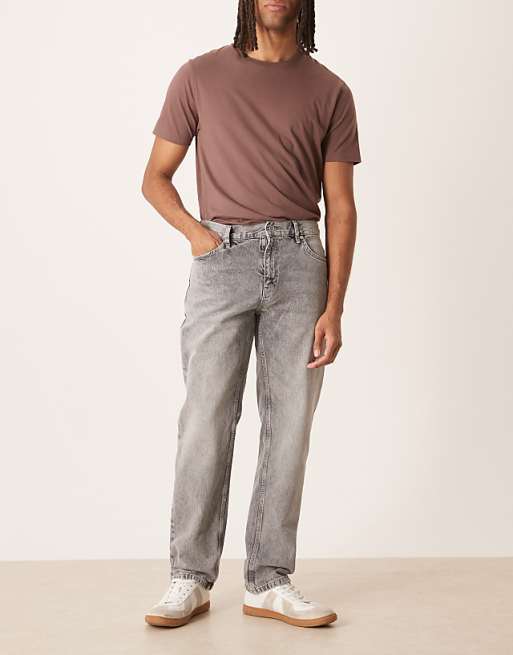 DESIGN straight leg jeans in heavy grey wash