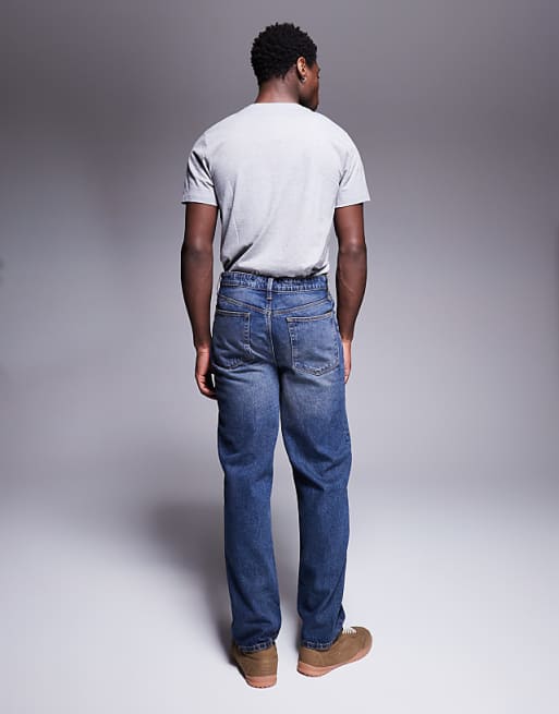 DESIGN Straight Leg Jeans With Vintage Tint In Dark Wash Blue
