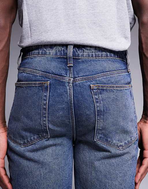 DESIGN Straight Leg Jeans With Vintage Tint In Dark Wash Blue
