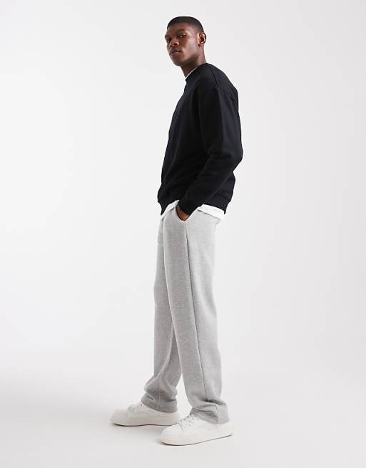 DESIGN Straight Leg Jogger With Side Pipping In Grey Marl