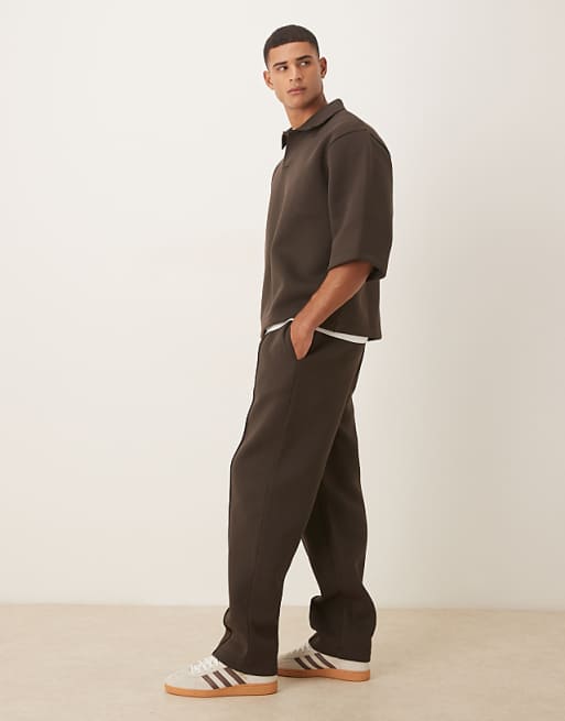DESIGN Straight Leg Joggers With Pin Tucks In Brown