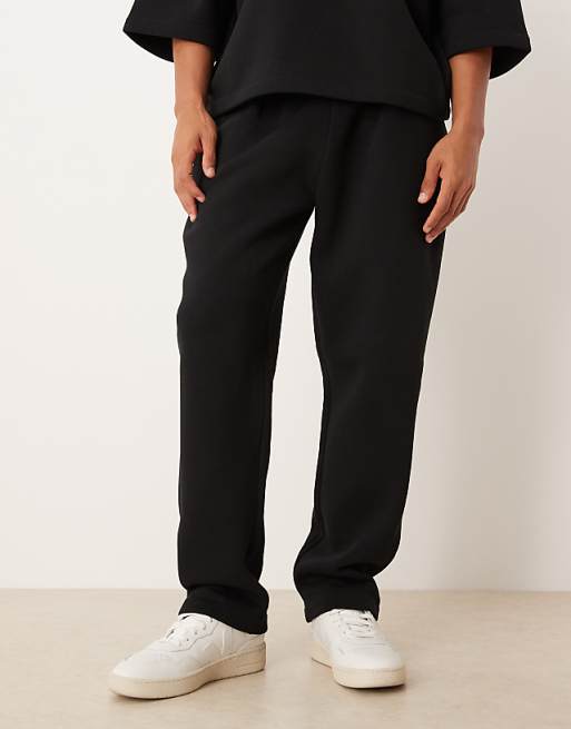 DESIGN Straight Leg Joggers With Pleat Details In Black