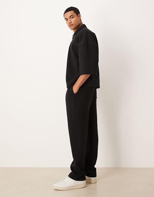 DESIGN Straight Leg Joggers With Pleat Details In Black