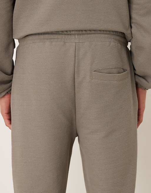 DESIGN Straight Leg Pique Joggers With Pin Tucks In Khaki