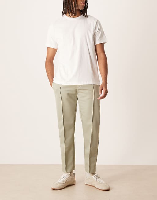 DESIGN Straight Leg Smart Cropped Trouser With Pintuck Detail In Sage Green