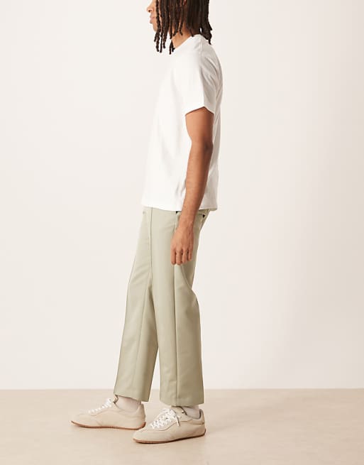 DESIGN Straight Leg Smart Cropped Trouser With Pintuck Detail In Sage Green