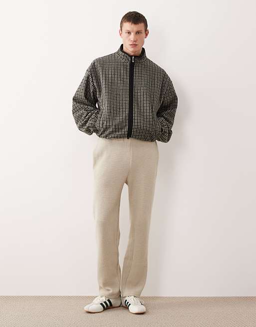 DESIGN straight leg textured jogger in beige