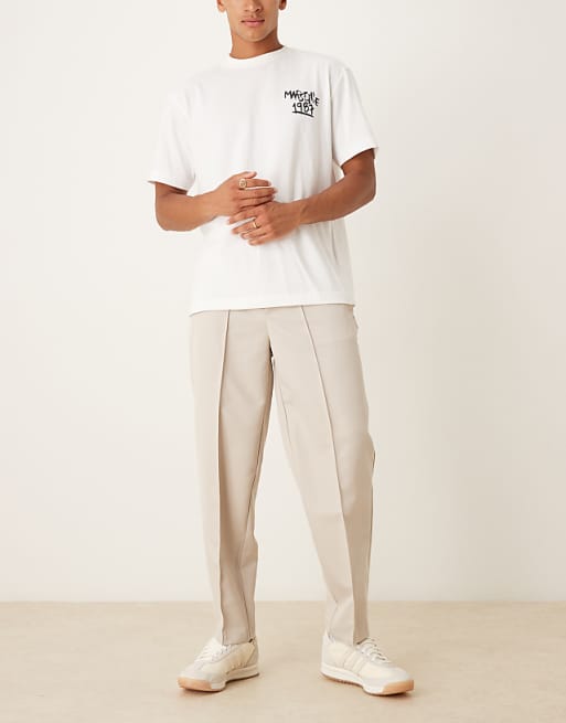 DESIGN Straight Leg Trouser With Elasticated Waist Band And Pintucks In Stone