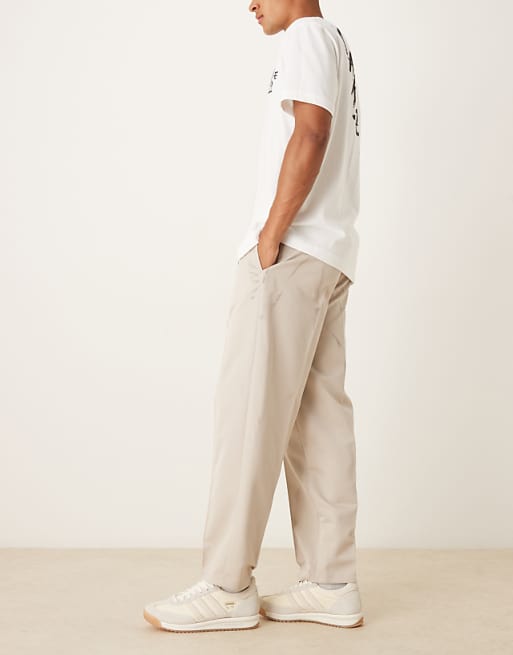 DESIGN Straight Leg Trouser With Elasticated Waist Band And Pintucks In Stone