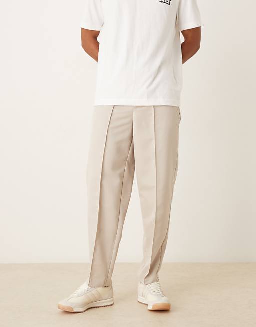 DESIGN straight leg trouser with elasticated waist band and pintucks in stone