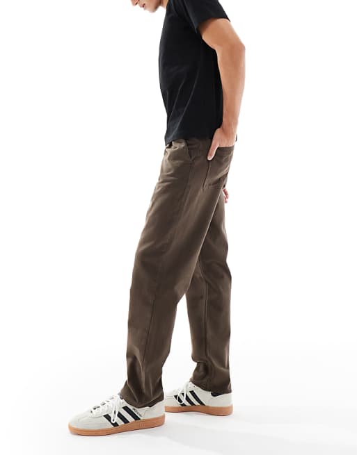 DESIGN Straight Leg Trousers In Brown With Pleats