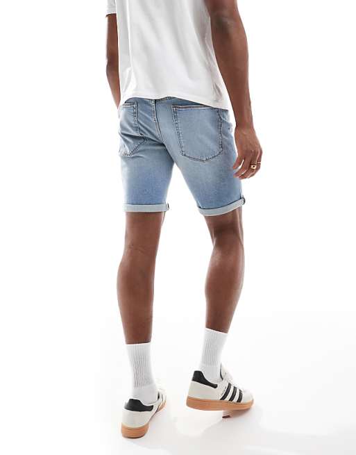 DESIGN Straight Slim Denim Short In Light Wash Blue