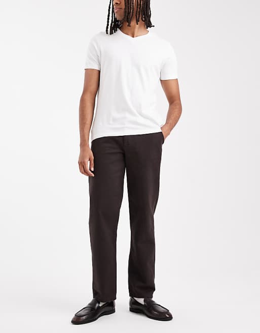 DESIGN Straight Trousers In Brown