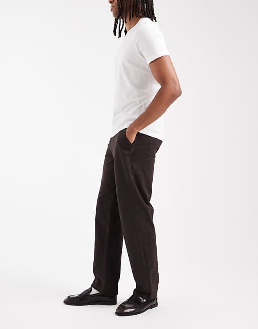 DESIGN Straight Trousers In Brown