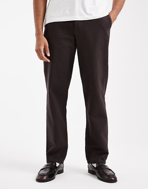 DESIGN Straight Trousers In Brown