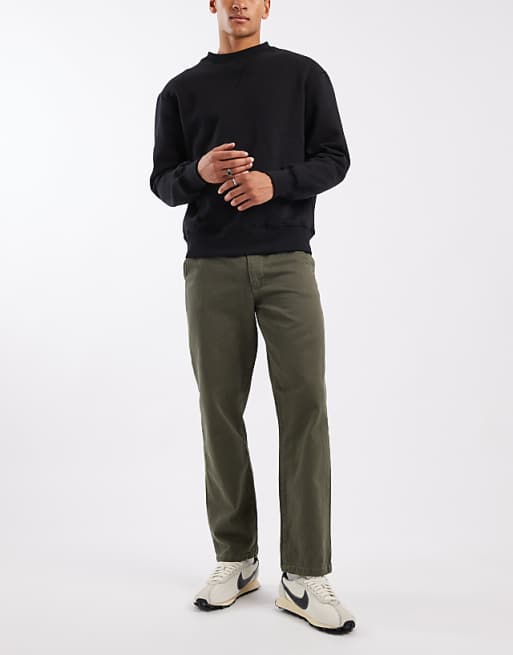 DESIGN Straight Trousers In Khaki