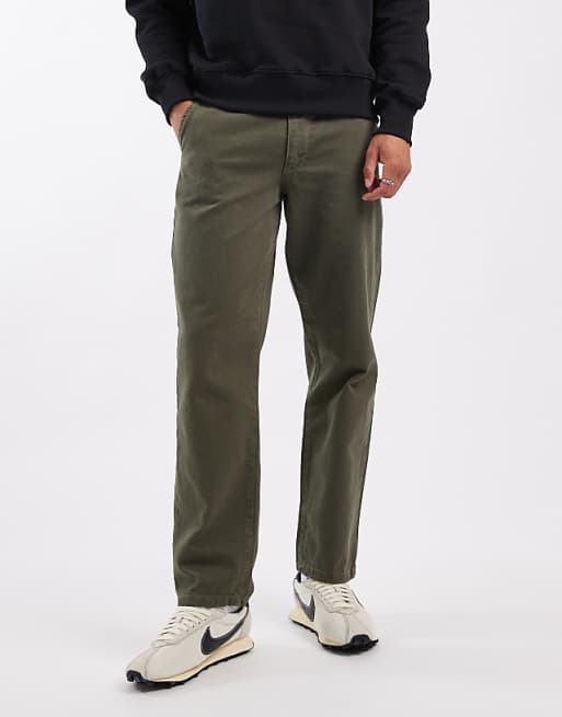 DESIGN straight trousers in khaki