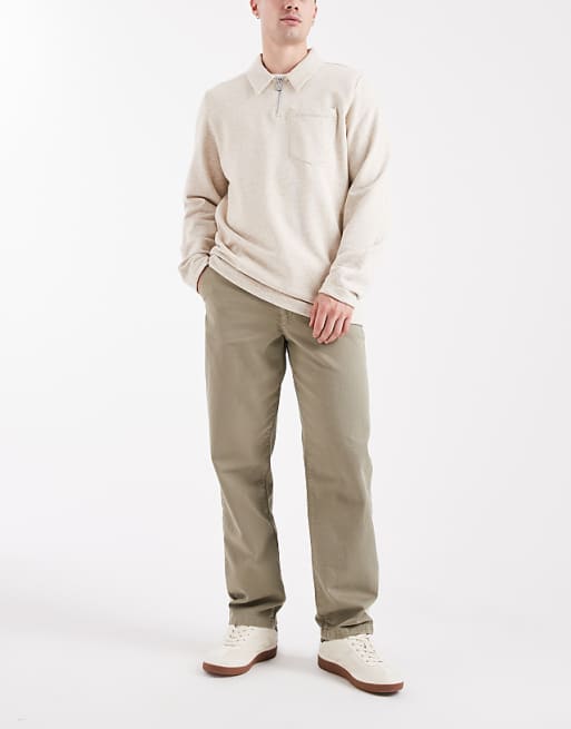 DESIGN Straight Trousers In Washed Khaki