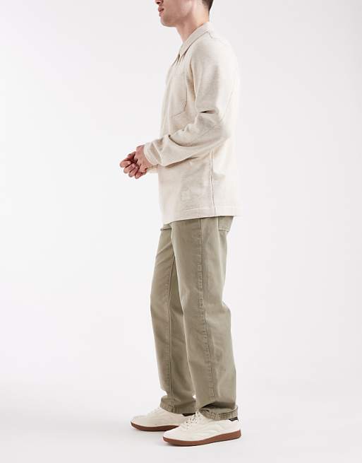 DESIGN Straight Trousers In Washed Khaki