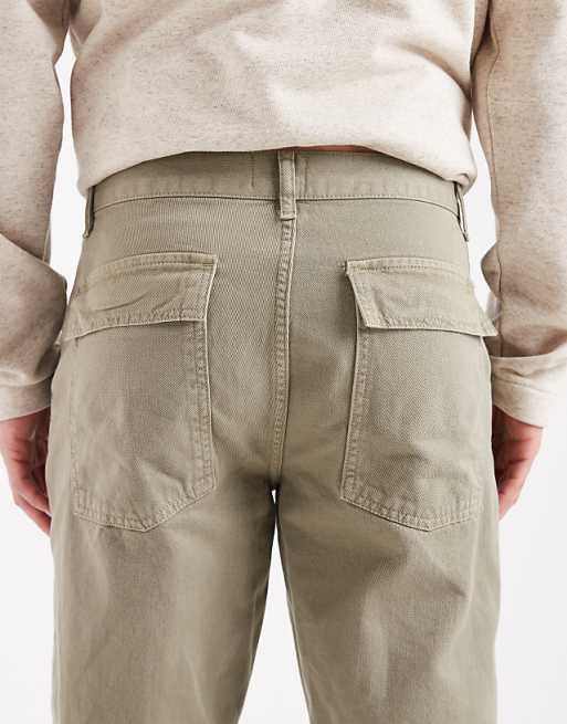 DESIGN Straight Trousers In Washed Khaki