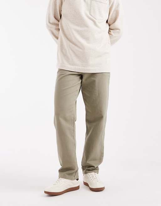 DESIGN straight trousers in washed khaki