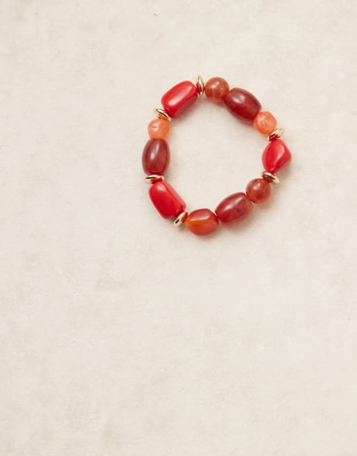 DESIGN Stretch Bracelet With Beads In Orange And Red