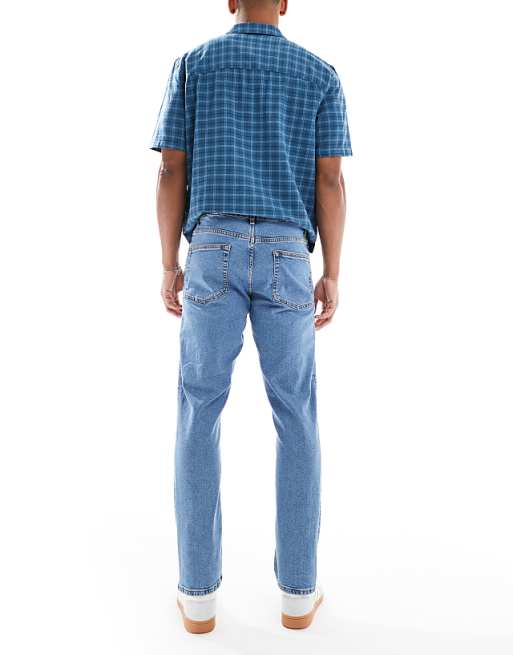 DESIGN Stretch Slim Jeans In Flat Mid Wash Blue
