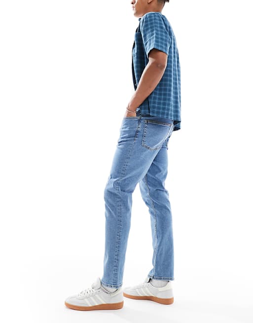 DESIGN Stretch Slim Jeans In Flat Mid Wash Blue