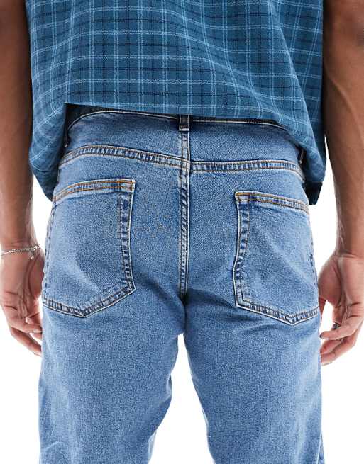 DESIGN Stretch Slim Jeans In Flat Mid Wash Blue