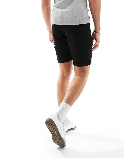 DESIGN Stretch Slim Regular Length Denim Shorts In Black