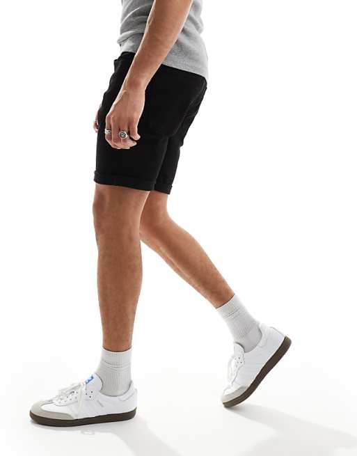 DESIGN Stretch Slim Regular Length Denim Shorts In Black