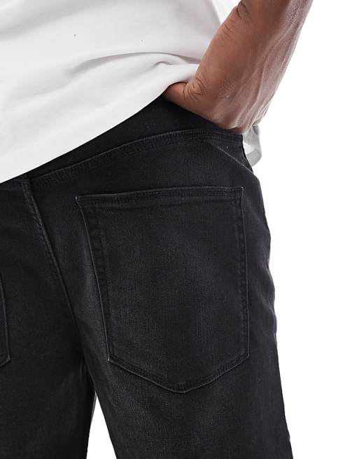 DESIGN Stretch Slim Regular Length Denim Shorts In Washed Black