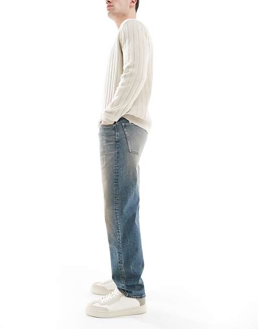 DESIGN Stretch Straight Jeans With Tint In Light Wash Blue