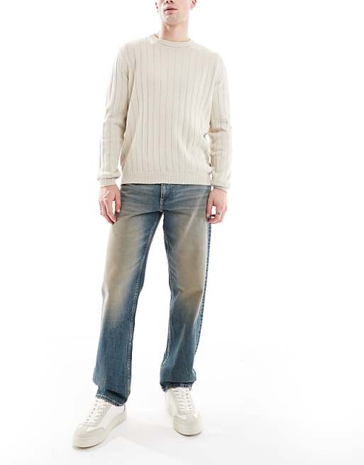 DESIGN stretch straight jeans with tint in light wash blue
