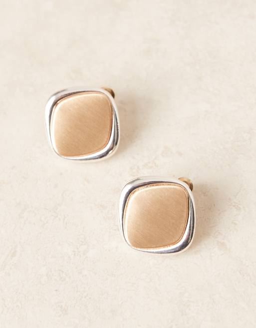 DESIGN Stud Earrings In Abstract Design In Mixed Gold And Silver Tone