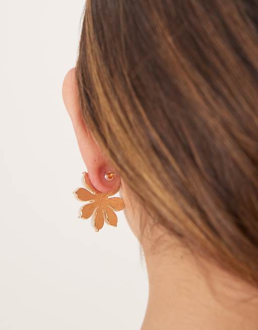 DESIGN Stud Earrings In Faux Pearl Flowers Design