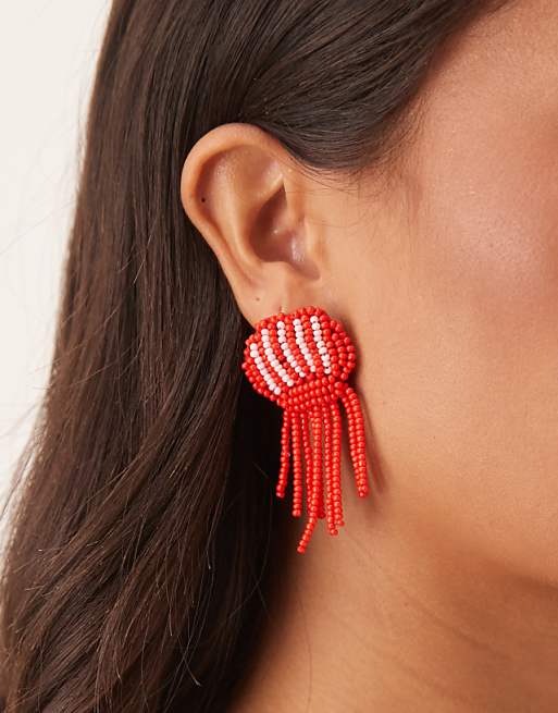 DESIGN stud earrings with beaded jellyfish design in red and pink