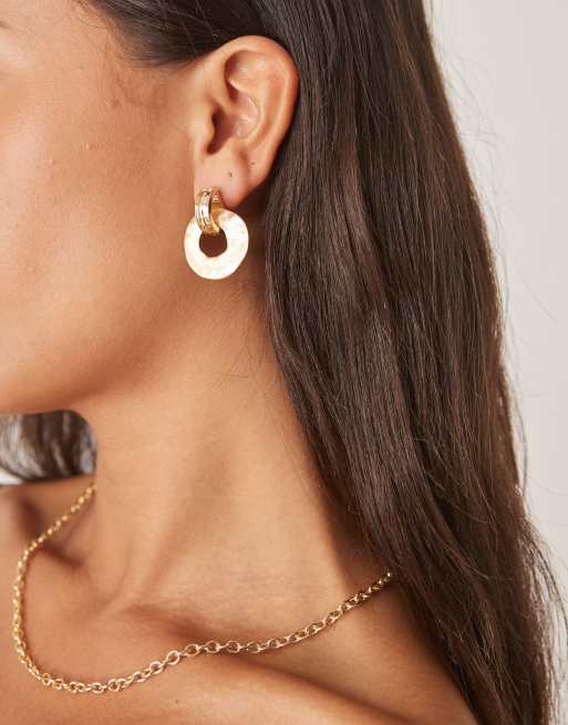 DESIGN Stud Earrings With Clean Door-knocker Design In Brushed Satin Gold Tone