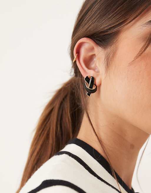 DESIGN stud earrings with clean knots in black enamel