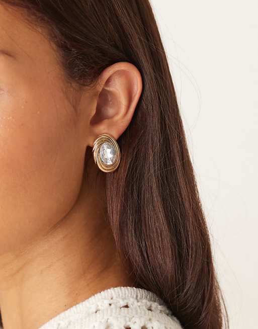 DESIGN stud earrings with diamante stone in gold tone