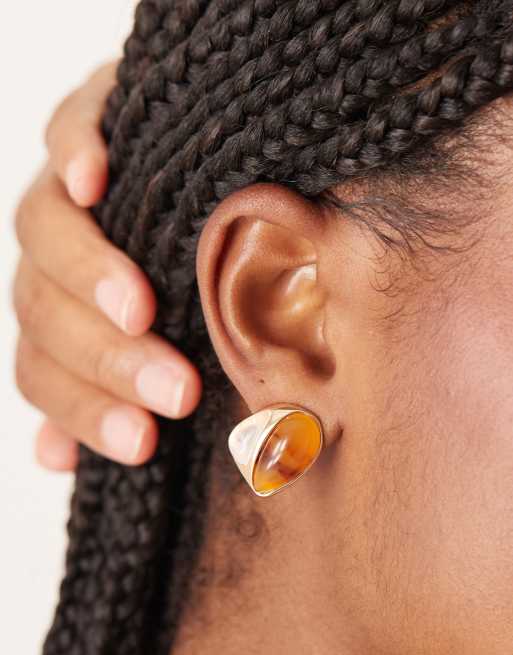 DESIGN Stud Earrings With Mixed Coloured Faux-stones In Gold Tone