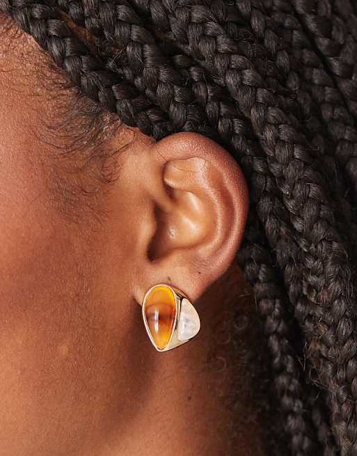 DESIGN stud earrings with mixed coloured faux-stones in gold tone