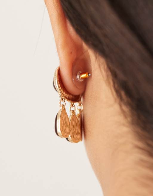 DESIGN Stud Earrings With Molten Stone Setting And Burgundy Drops In Gold Tone