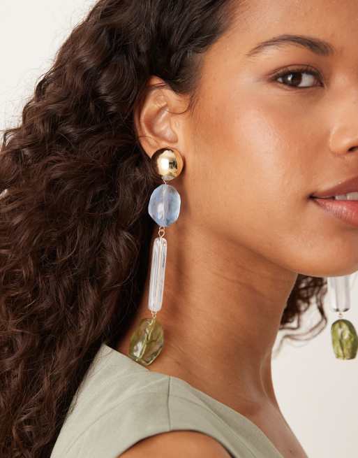 DESIGN Stud Pendant Drop Earrings With Resin Stone Details