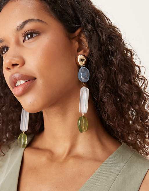 DESIGN stud pendant drop earrings with resin stone details