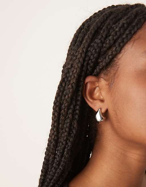 DESIGN stud tear-drop earrings in silver tone