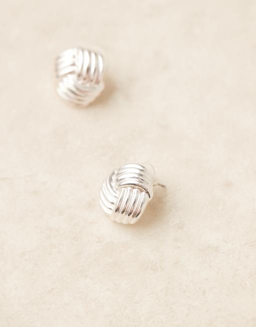 DESIGN Studs Earrings In Vintage-style Square Design In Silver Tone