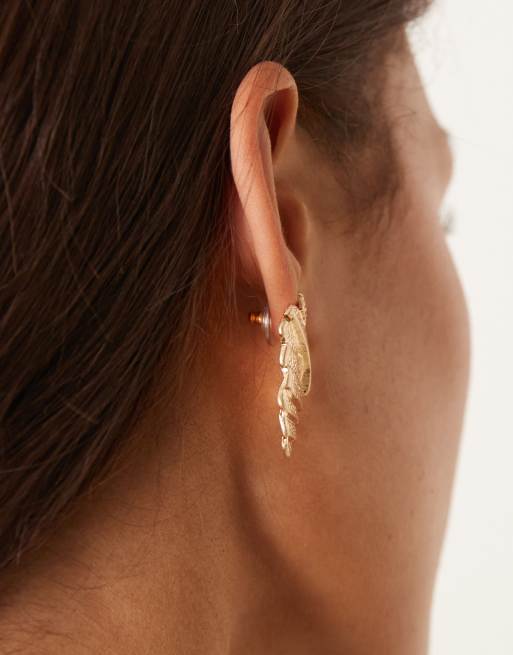 DESIGN Studs Earrings With Layered Ridged Design In Textured Gold Tone
