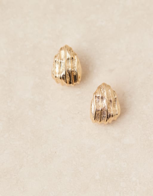 DESIGN Studs Earrings With Textured Teardrop Design In Gold Tone
